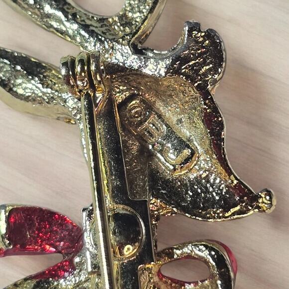 Christmas Rudolf Reindeer Brooch Pin Vintage Signed B.J. - Picture 6 of 7